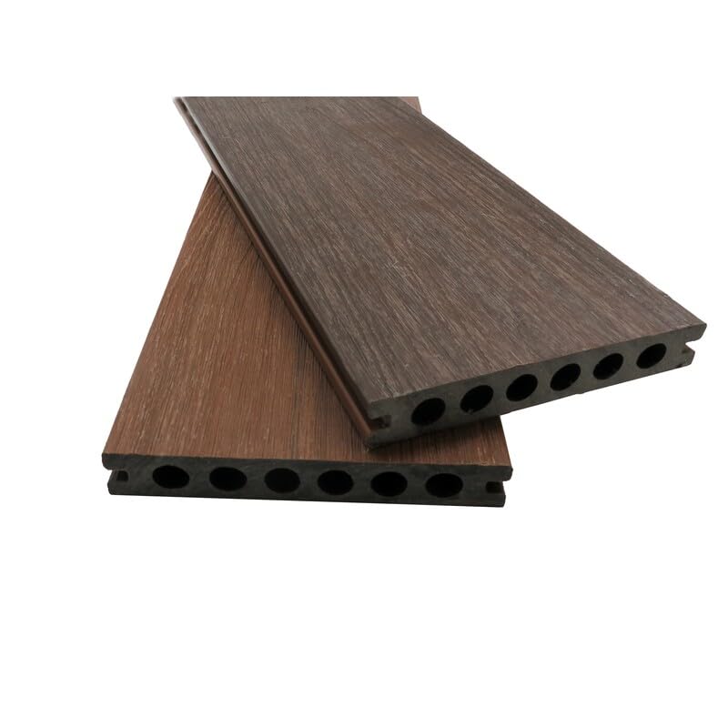 Lame de terrasse en composite alvéolaire coextrudé biface Supra Ambre/Chêne foncé, ep.23 mm, l.14,5 cm, L.360 cm