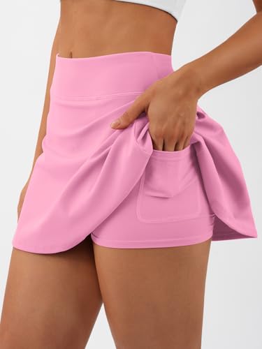 AFFOLE Pink Skirt Women Tennis Golf Skorts Athletic High Waisted with Pockets Inner Shorts Workout Pleated Pickleball 2026 — view 2