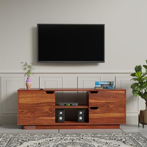 Image of DRIFTINGWOOD Medora Solid Sheesham Wood TV Unit | Wooden Sideboard Cabinet for Living Room | TV Stand with Storage | Rosewood Honey Finish