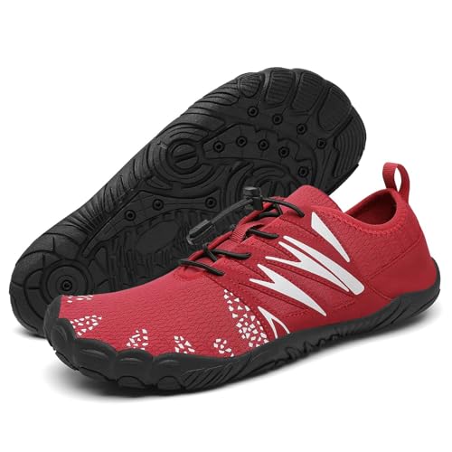 Mishansha Escarpines Hombre Zapatos de Agua Mujer Secado Rápido Zapatillas Agua Ligeras Escarpines Agua Respirable Calzado para Playa Vela Surf Nadar Cornell Rojo,Gr.44