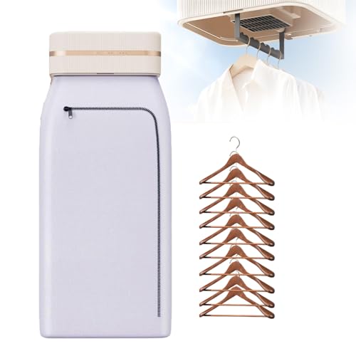 Secadora de ropa + 10 perchas, mini plancha de vapor colgante con modo de secado de doble velocidad, armario de secado eléctrico plegable de 10,6 x 8,5 x 4,2 pulgadas para acampar al aire libre y viaj