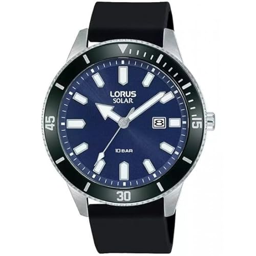 Lorus Men's Solar (43mm) Dark Blue Dial/Black Silicone Strap RX319AX9 - 2