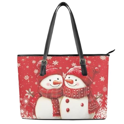Image of Coldinair Christmas Leather Tote Bag for Women with Zipper Large Shoulder Tote Bag Shopping Casual Travel Bag Handbag Purse