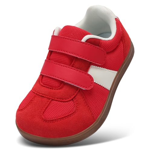 Fulkid Toddler Boy Shoes Wide Toe-Cap Boys Sneakers Barefoot Shoes Toddler Zero Drop Minimalist Girls Sneakers Red Size 11.5