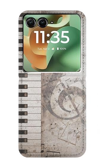 Etui flip Motorola Razr+ 2026 housse protection cuir vintage motif musique
