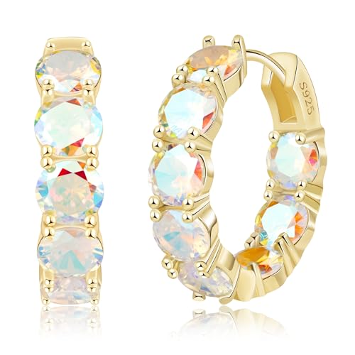 14K Gold Plated Hoop Earrings for Women,Silver Huggie Earrings for Women Cubic Zirconia Small Earring CZ Inside-Outside Hoop Earrings Clear,Hot Pink,Black,Red,Green,Multicolored Earrings