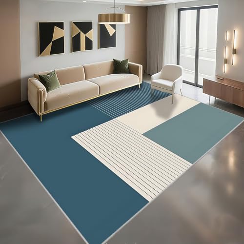 Tapis minimaliste moderne bleu beige 200x260cm aux finitions soignées