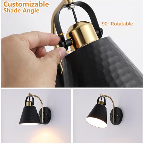 PAZALA Bathroom Sconces Set of 2, Black and Gold Wall Sconces Set of Two, Bathroom Vanity Light with Rotatable Metal Shade, Modern Farmhouse Wall Light Fixtures for Bath Mirror Bedroom Stair Hallway by PAZALA - Used condition - Image 5