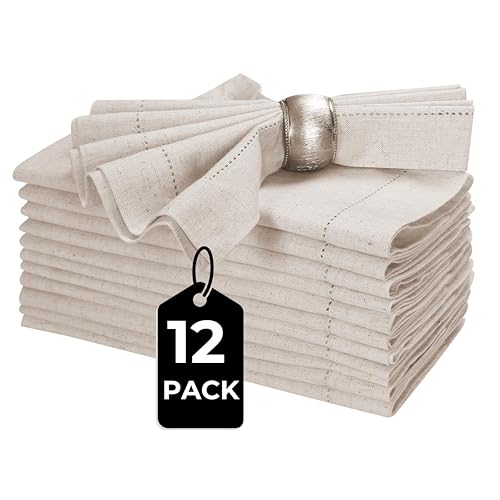 Homidate Linen Flax Cotton Cloth Dinner Napkins Set of 12 – 20x20 Natural Hemstitched Fabric – Machine Washable Elegant Reusable Table Napkins for Weddings, Parties & Dining Décor by HOMIDATE - Image 2