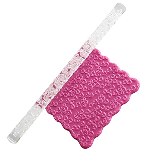 Acrylic Rolling Pin Pastry FondantRoller DIY Cake, 28 Patterns FDA Acrylic Comfortable Handle Light Weight CompactSize Home Kitchen Use (52011 plum blossom)