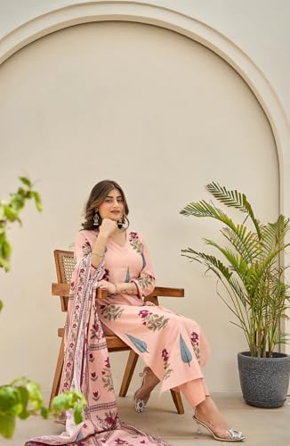 Image of GoSriKi Women's Rayon Viscose Printed Straight Kurta with Pant & Dupatta