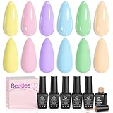 Beetles Pastel Gel Nail Polish - 6 Colors Macaron Bright Gel Polish Set Yellow Pink Blue Trendy Colors Summer Nails Set, Soft Pastel Nails Design for DIY Nail Art Soak Off Uv Gel Manicure