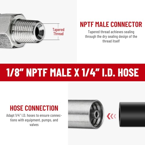 Image of 12 Pack 1 /8 inch NPTF Hydraulic Hose Fittings, 1 /4 inch I.D. Hose x 1 /8 inch NPTF Male with Protection Cover Hydraulic Hose End Crimp Fitting Kits