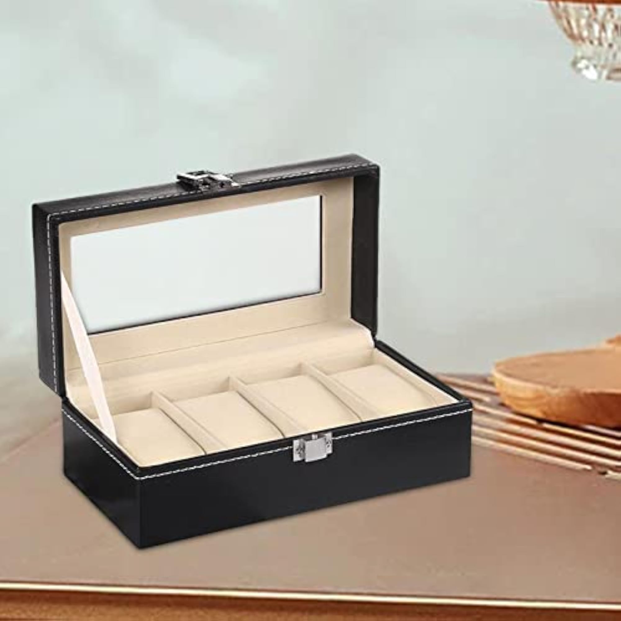 Watch Box Jewelry Display Case with Lock, 4 Slot