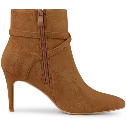 Allegra K Allegra K Women's Pointy Toe Buckle Cross Straps Stiletto Heel Brown Ankle Boots 7.5 M US