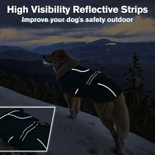 Image of Lelepet Dog Coats for Small Dogs Waterproof Dog Jacket with Adjustable Fit | Winter Jacket Reflective Pet Fleece Vest Windproof Cold Weather Coats with Adjustable Buckle & Leash Hole, Dark Green, S