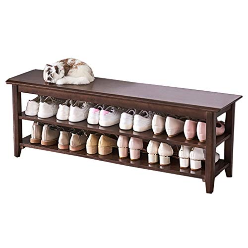Banco de almacenamiento de zapatos de madera con asiento, organizador de 2 niveles para entrada, dormitorio o armario, solución de ahorro de espacio