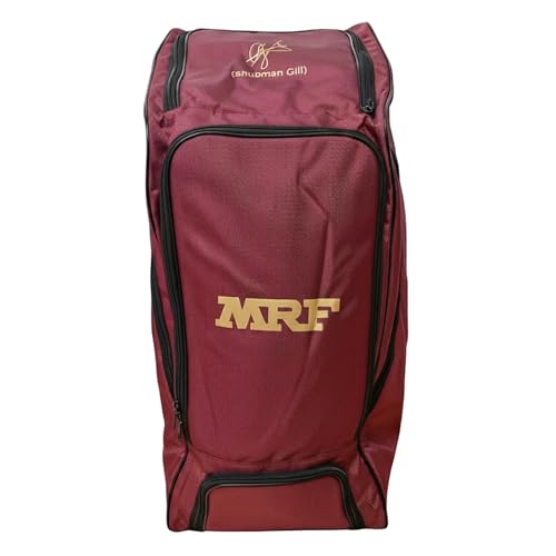 Image of M*R*F Cricket Kit Bag, Shubman Gill 77 Edition | Wheeled Travel Bag with Padded Backpack Straps | Multi Utility Pockets with Dedicated Bat Compartment & Separate Shoes Pocket (Gill-77, Magenta /Gold)