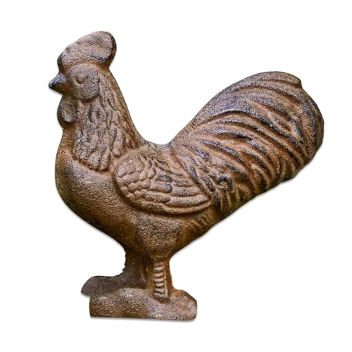 Loberon Hahn Tillroy, naturnah & detailreich gearbeitet, mit Antik-Finish, Tierskulptur, Tierfigur, Gartendekoration, Gusseisen, braun