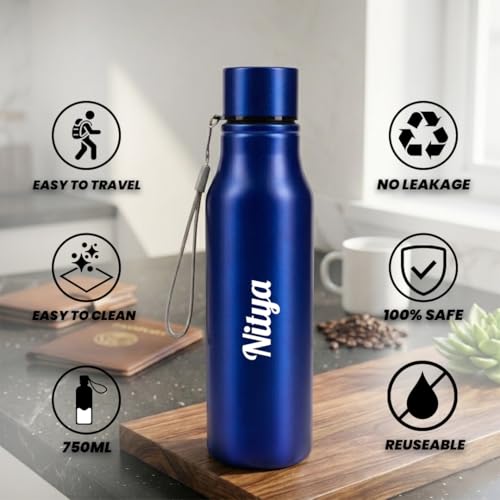 Image of Giftana Personalized Name Water Bottle 750ml, Birthday Gifts (Blue 1)