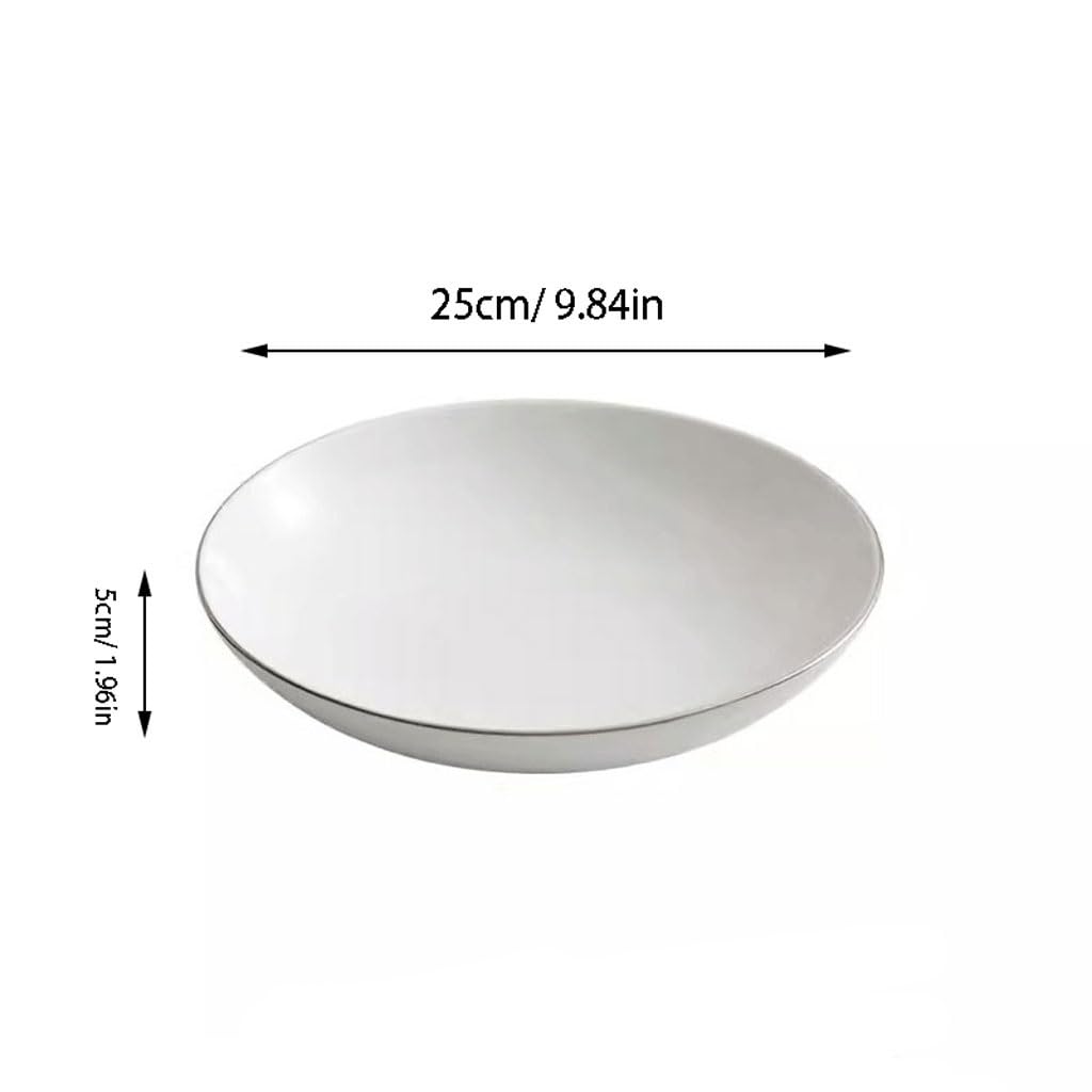 Forniture Per Feste Piatto da pranzo in ceramica bianca con bordo argento Piatto da insalata domestico Piatto da antipasto Piatto da dessert Ristorante Vassoio da portata dell'hotel Piatti Della Festa