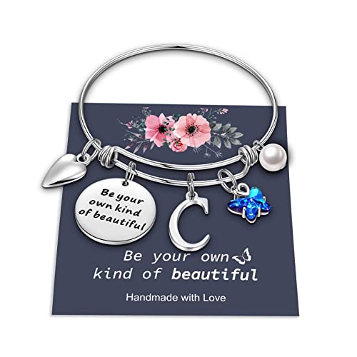 Butterfly Charm Bracelets for Women Girls, Dainty Butterfly Bracelet Expandable C Alphabet Initial Butterfly Bracelets Jewelry Gifts for Women Teen Girls