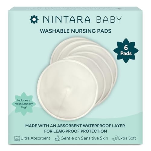 Image of Nintara Baby Reusable Nursing Pads – 4-Layer Organic Bamboo Fiber, Ultra-Soft, Absorbent & Leak-Proof, Contoured Comfort Fit, Pack of 6 with Laundry Bag