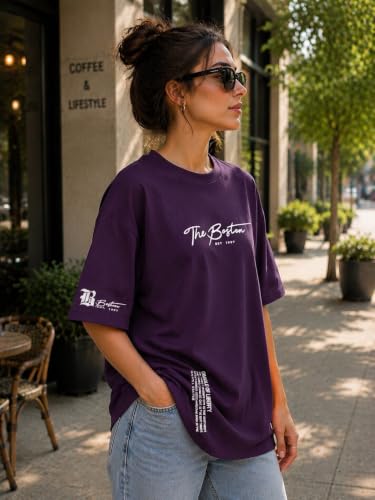 Image of ColorChakra Cotton Oversized Tshirt for Womens Down Shoulder Loose fit t-Shirt Women Baggy Style Oversize t-Shirt Korean fit