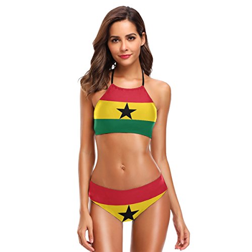 Nugier Ghana Flag 2 PC Swimsuits Woman Bikini High Neck wimwear XS-2XL - Main Image