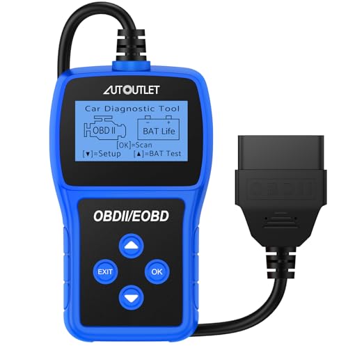 AUTOUTLET Tester Scanner OBD2 OBDII Dispositivo Diagnostica Auto Lettura dei Codici Scanner con Definizione DTC,10 Lingue,Funzione di Rilevamento e Monitoraggio della Tensione(Blu)
