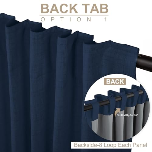 Image of 100% Blackout Shield Linen Blackout Curtains for Bedroom 72 Inches Long, Back Tab /Rod Pocket Living Room Drapes, Thermal Insulated Blackout Curtains 2 Panels Set, 50 inch W x 72 inch L, Midnight Blue