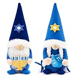 Hanukkah Gnomes Decorations - 2 Pack Blue & White Stuffed Doll Plush, Jewish Holiday Table & Home Decor, Gift Idea for Festival of Lights Celebrations