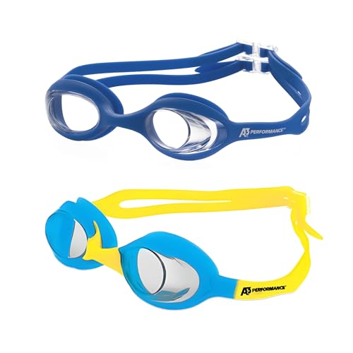 A3 Performance Flex Youth Swim Goggles 3-10 | Leak-Free & Comfortable Kids | (Blue/Aqua Yellow)