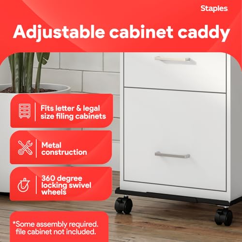 Staples Adjustable File Caddy Letter/Legal Files, Black, Heavy Duty, Fits Filing Cabinets with Wheels - Thumbnail 2