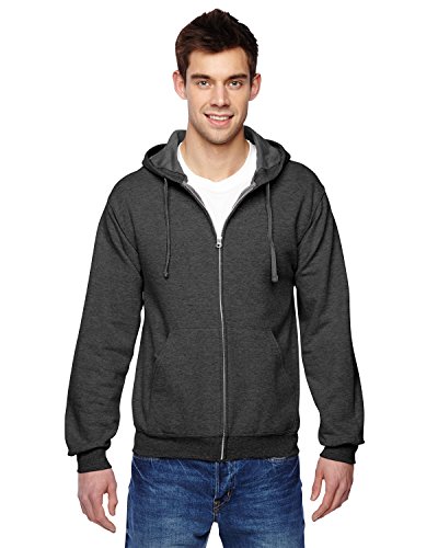 Fruit of the Loom Adult 72 oz Sofspun Full-Zip Hooded Sweatshirt - Charcoal Heather - L - (Style # SF73R - Original Label)