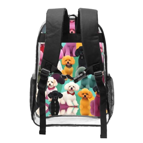 Sac à dos transparent noir avec poches imprimé caniches décontracté - 2