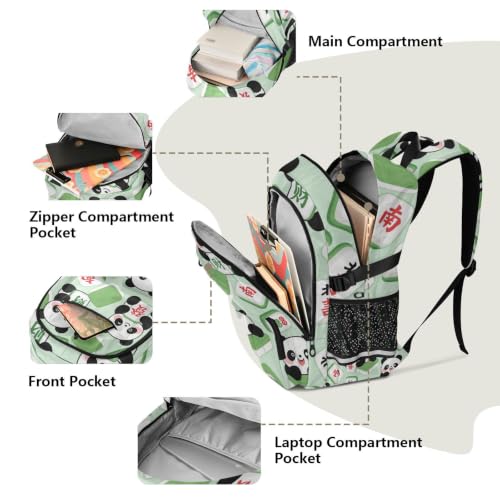 Mochila con dibujos animados de mahjong panda escolar con gran compartimento 5
