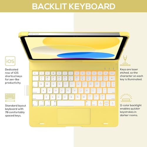 Image of typecase Touch Keyboard for 11th (A16) & 10th Gen with Multi-Touch Trackpad, 11-Colors Backlit, 360 Rotatable Multi Viewing Angle, Pencil Holder (Not fit to Air 11 /Air 5th /Pro 11)-Yellow'26