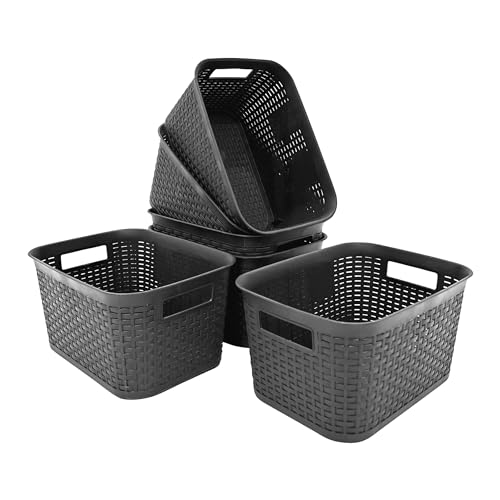 ABBAware 5er Set 9 Liter Aufbewahrungskorb mit Griffen im Rattan-Design, Anthrazit, der Umwelt zuliebe aus recyclebarem PP