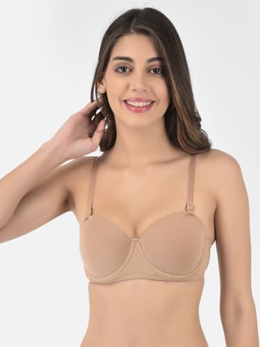 Image of Softline Women's Cotton Rich Padded Wired Demi-Cup Bra | Seamless, Breathable & Soft Fabric | Everyday Comfort & Support