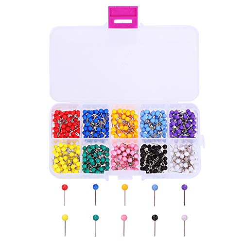 CCINEE 500 Pack Map Push Pins Map Tacks 1/8 Inch Small Size (10 Colors)