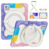 Funda protectora resistente for Xiaomi Pad 7S Pro de 12,5 pulgadas, soporte giratorio 360°, correa for el hombro, portalápices y anillo mango, cubierta a prueba golpes for niños adultos(Pink Purple)
