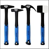 WeLiQu Profi Hammer Set - 4-teilig - Enthalten sind - 300 & 500 g Schlosserhammer, 600g Klauenhammer, 450 g Gummihammer, 2-fache Schwingungsdämpfung