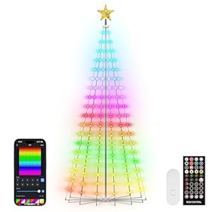 REYLAX 8FT Outdoor Christmas Cone Tree with 340 LEDs, RGB Color Changing Pre-lit Smart Christmas Tree Lights, DIY Lightshow, Music Sync, Outdoor Decoration Lights, App & Remote Control