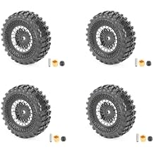 RCAWD Pre-Glued Wheel Tire Set Upgrades for FMS FCX24 Power Wagon,K5 Blazer & FCX18 LC80 Land Cruiser 80 Upgrades, 7mm Hex Adapter with Thickened Brass 1/24 1/18 Parts Black