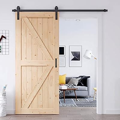 EaseLife 36in x 80in Sliding Barn Door with 6.6FT Barn Door Hardware Kit & Handle Included,Easy Install,DIY Assemblely,Apply to Interior Rooms & Storage Closet,K-Frame