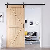 EaseLife 36in x 84in Sliding Barn Door with 6.6FT Barn Door Hardware Kit & Handle Included,Solid Spruce Wood Door,Assemblely Required,Stainable, K-Frame