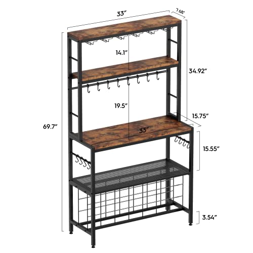 Monesti Wine Rack Freestanding, Industrial Wine Bar Rack, Floor Liquor Wine Cabinet Storage With 16 Hooks(Rustic Brown). #TOP5