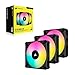 Corsair iCUE AF120 RGB Elite 120mm PWM Triple Fan Kit - Eight RGB LEDs Per Fan - AirGuide Technology - Fluid Dynamic Bearing - Zero RPM Fan Mode - Included iCUE Lighting Node CORE Controller - Black