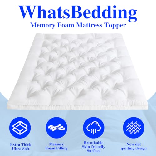 Image of WhatsBedding 2 Inch Memory Foam Mattress Topper King Size for Back Pain